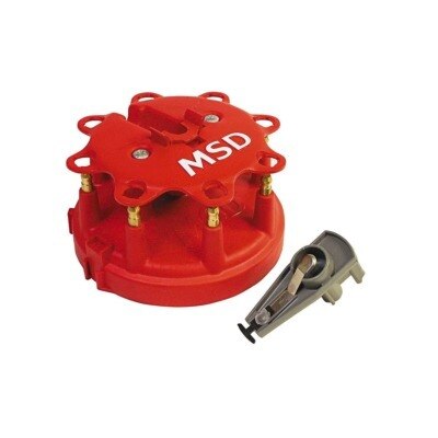 Cap and Rotor Kit, HEI Style, Brass Terminals, Clamp Down, Red, Vented, Ford TFI V8, Kit