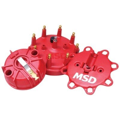 Cap and Rotor Kit, HEI Style, Brass Terminals, Clamp Down, Red, Vented, Large Cap, Ford V8, Kit